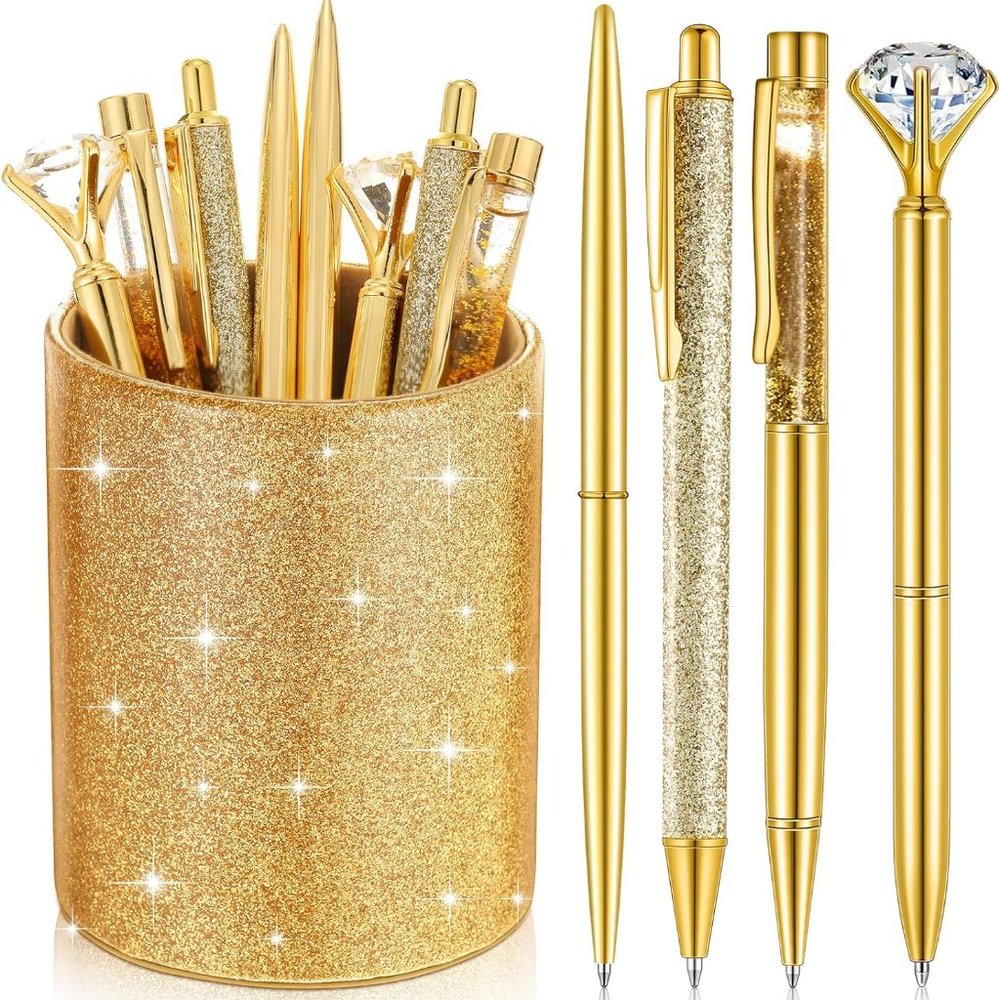 NWT Sparkling Bling Glitter Cup With 8 Ballpoint Pen Set Desk Set + FREE Gift - Picture 3 of 9